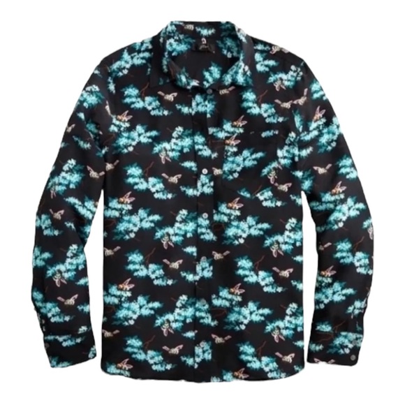 J. Crew Silk Botanical Bees Printed Button Down Blouse - 6 - Picture 2 of 14